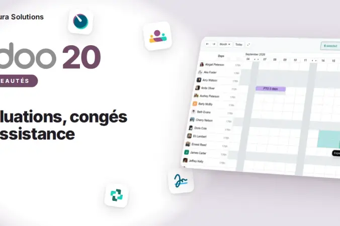 Odoo 20 : évaluations, Gantt des congés, assistance