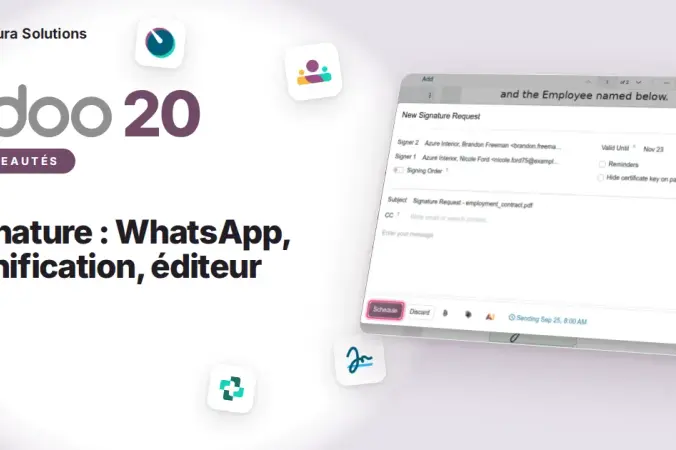 Odoo 20 Signature : envoi WhatsApp et planification