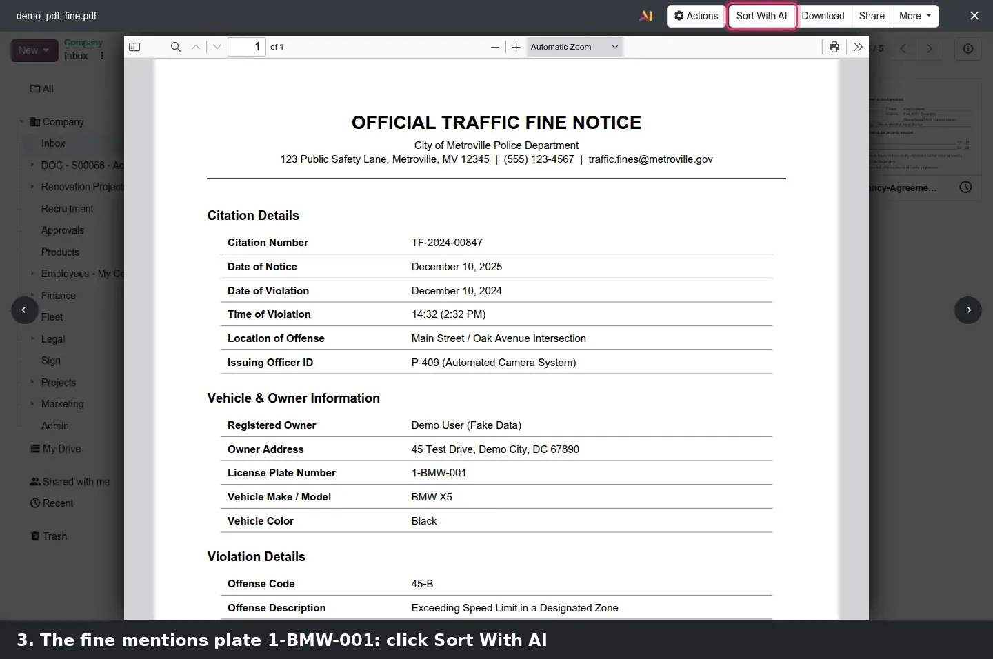 Step 2: Animated steps sorting a traffic fine to the right vehicle