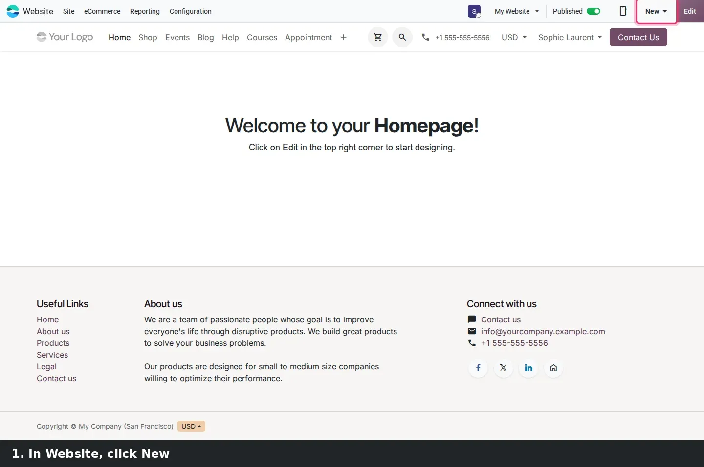 Step 1: Animated steps creating a page with AI-written text