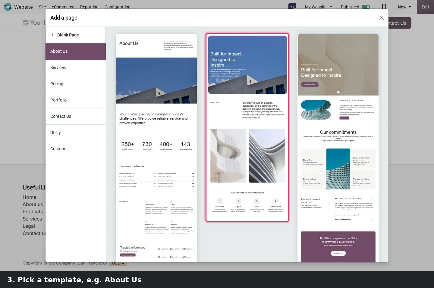 Step 2: Animated steps creating a page with AI-written text