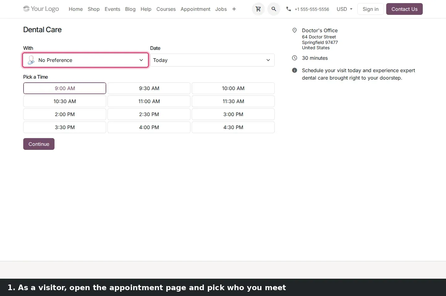 Step 1: Animated tutorial booking and rescheduling an appointment
