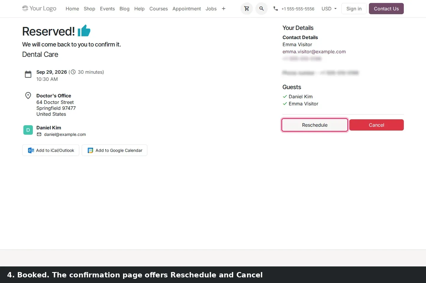 Step 2: Animated tutorial booking and rescheduling an appointment