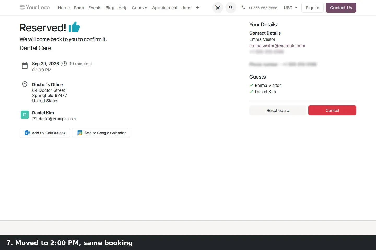 Step 3: Animated tutorial booking and rescheduling an appointment