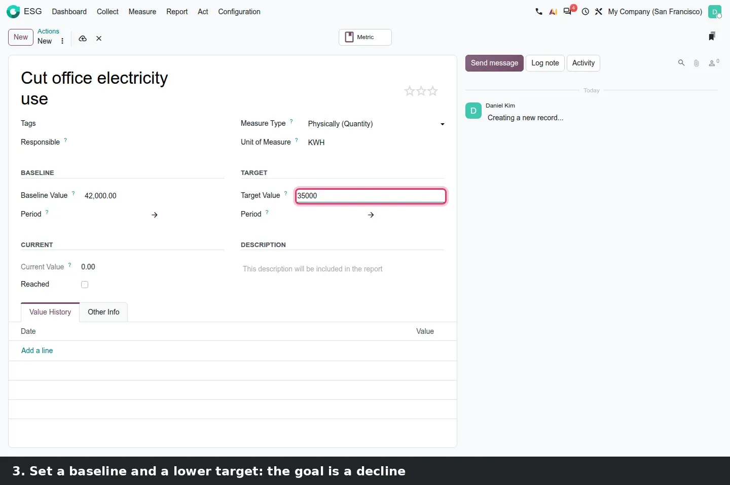 Step 2: Animated tutorial creating an ESG action that reaches its target