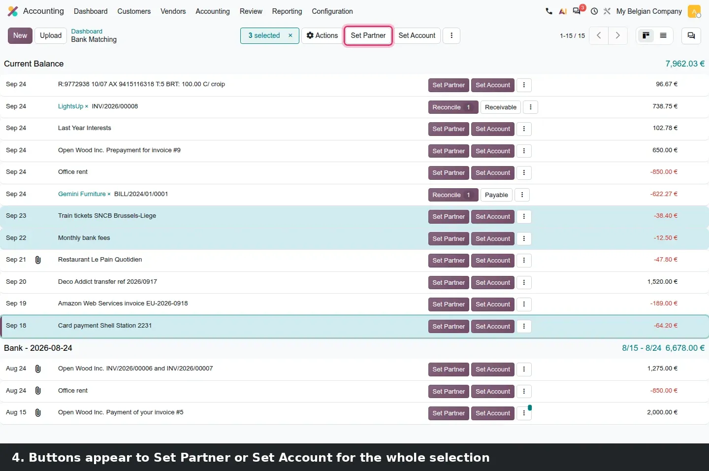 Step 2: Animated multi-selection in the bank matching widget