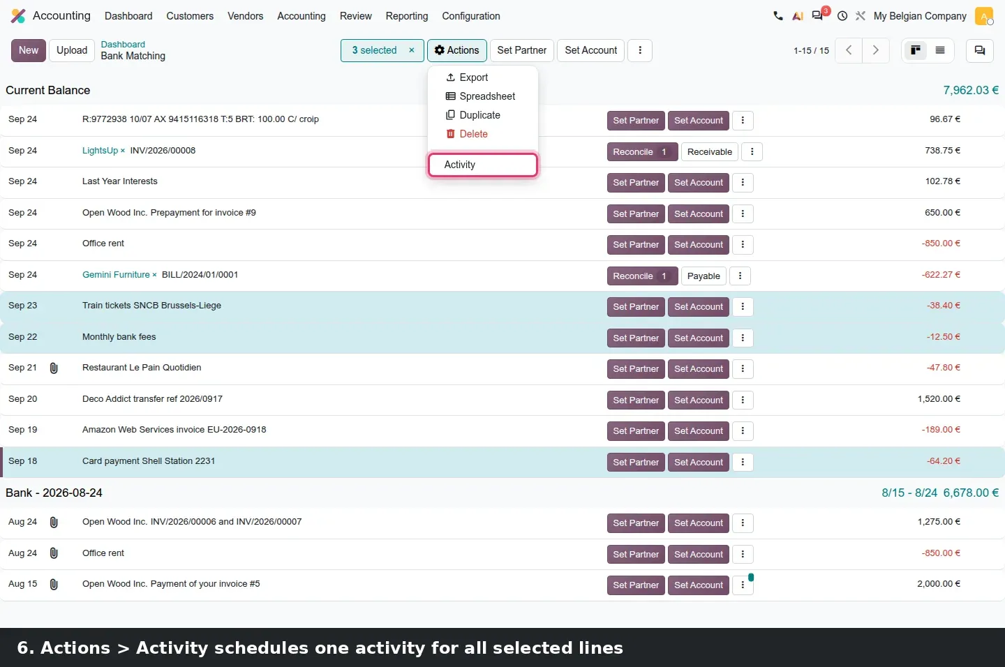 Step 3: Animated multi-selection in the bank matching widget