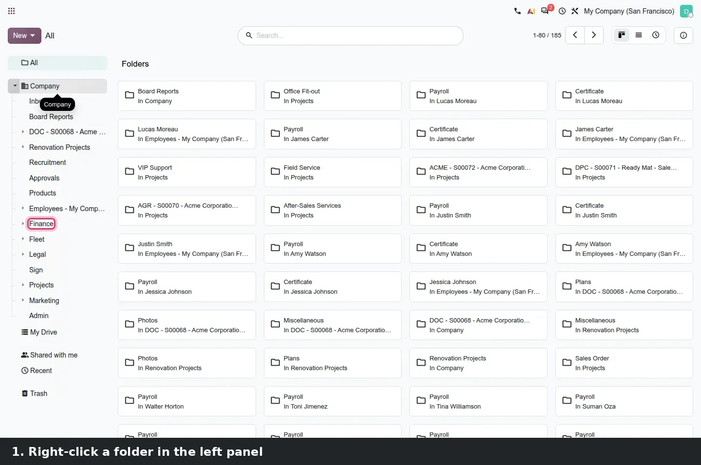 Step 1: Animated tutorial searching inside a folder