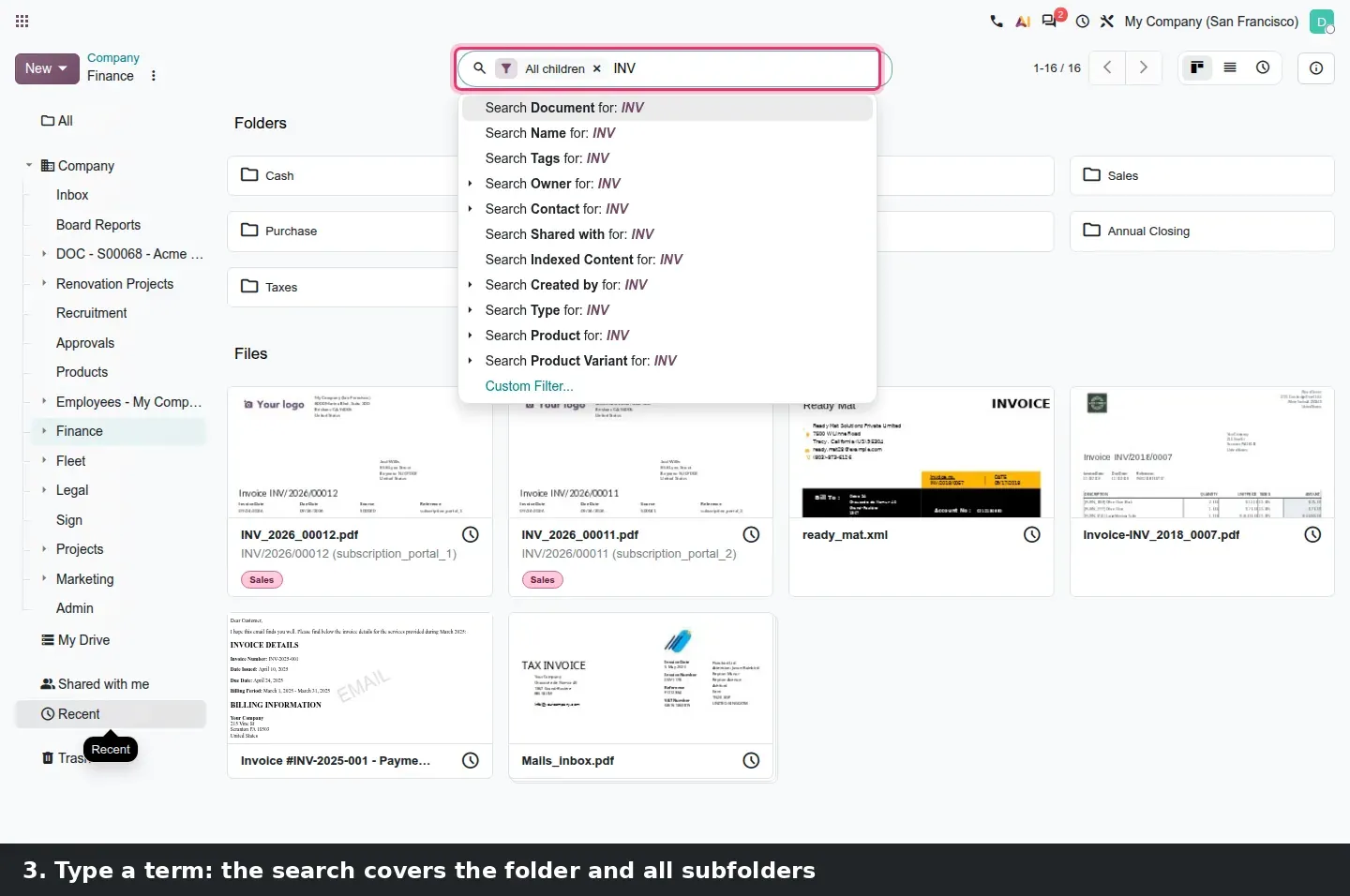 Step 2: Animated tutorial searching inside a folder