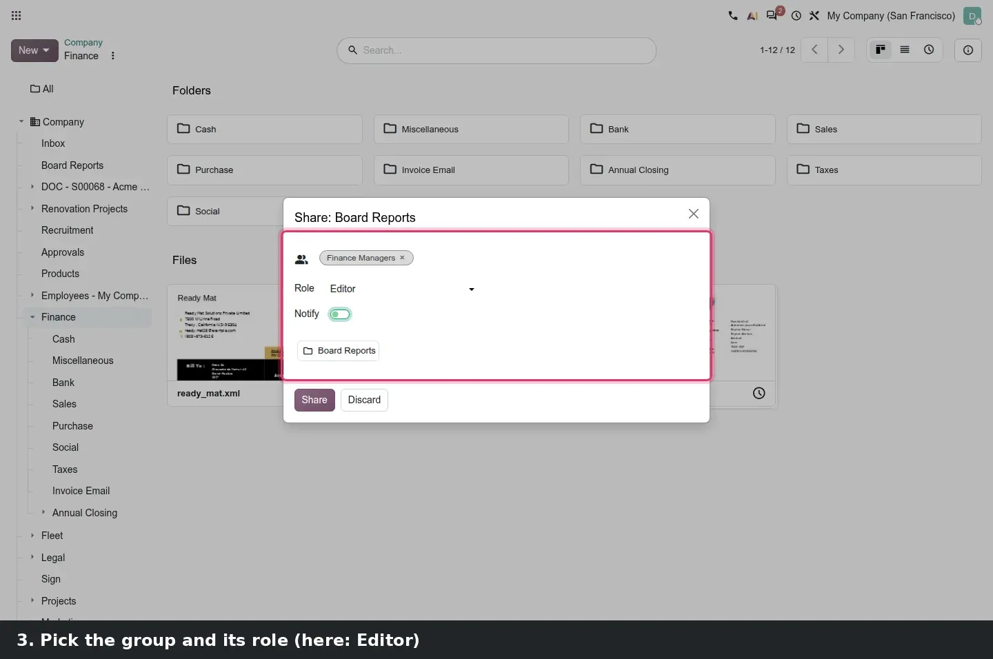 Step 2: Animated tutorial sharing a folder with a group