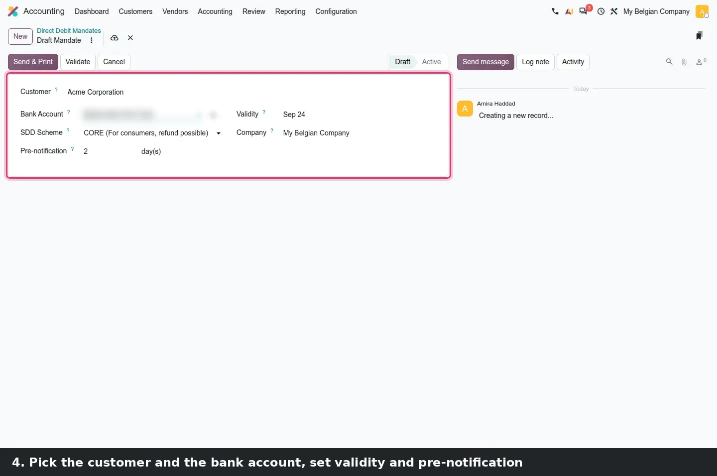 Step 2: Animated creation of a SEPA mandate