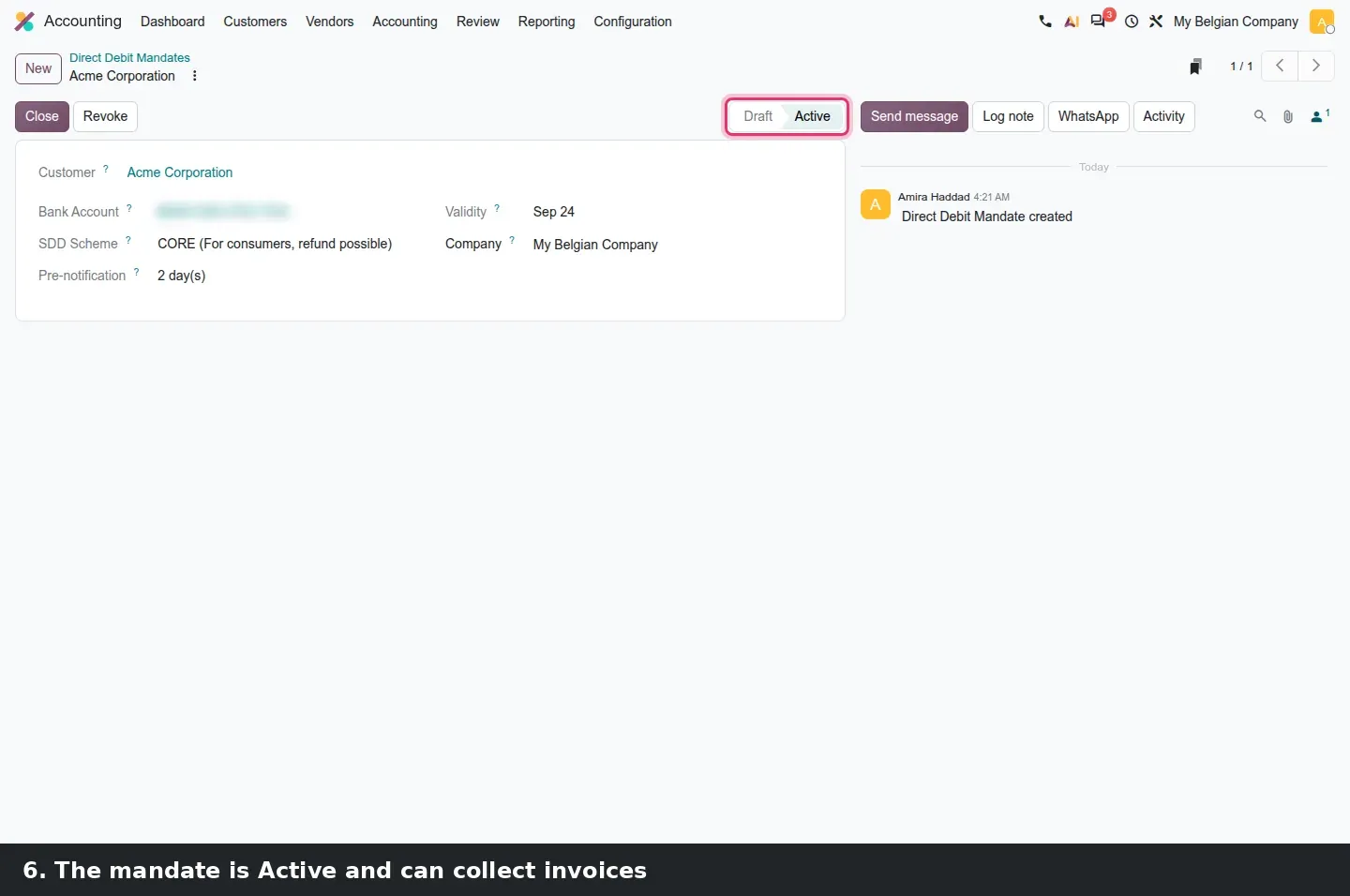 Step 3: Animated creation of a SEPA mandate