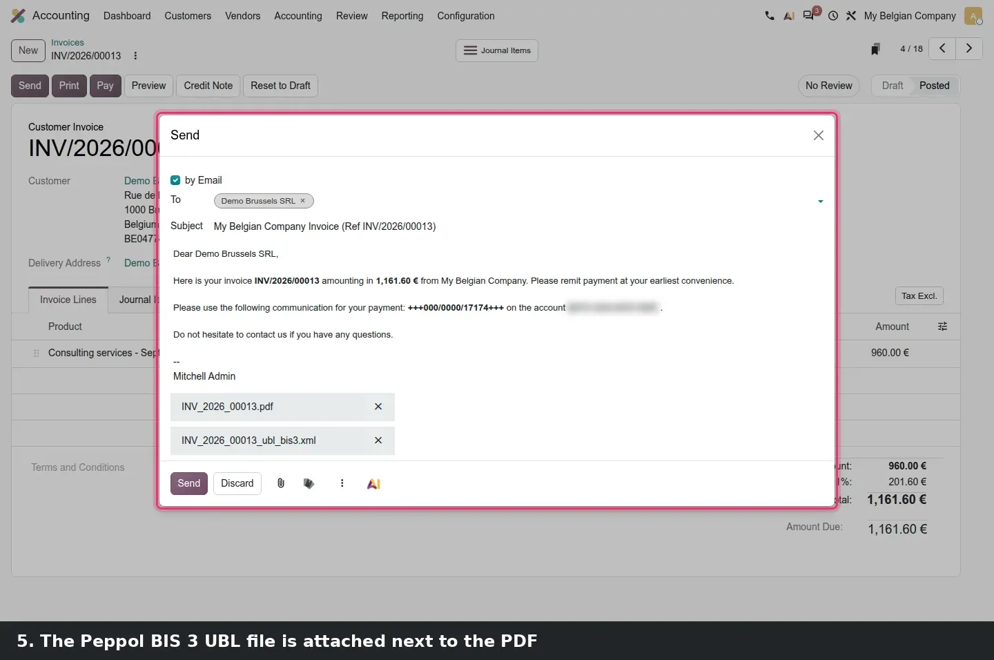 Step 3: Animated sending of a Peppol UBL invoice