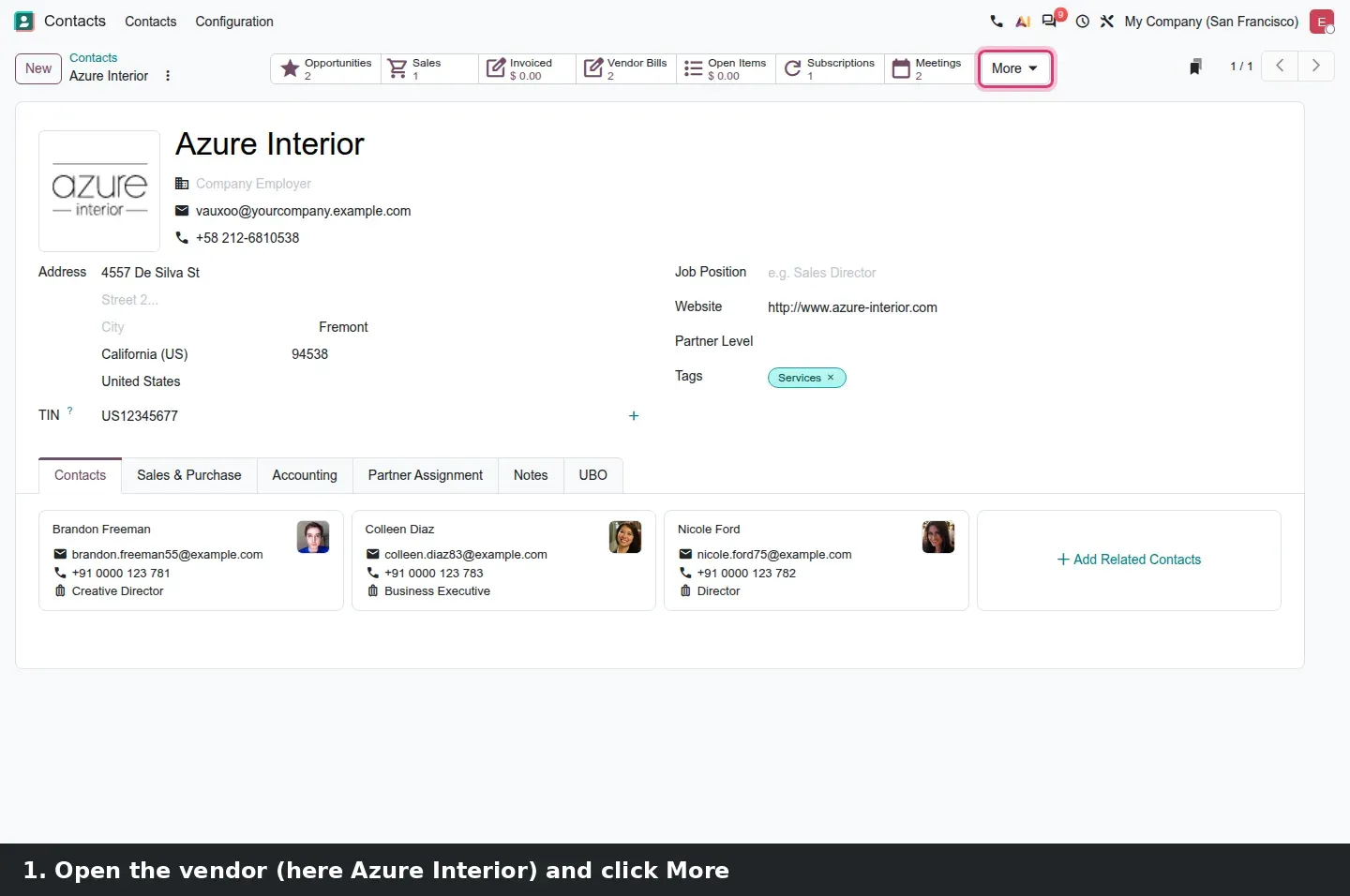 Step 1: Contact form for Azure Interior with the Quality Rate 50% smart button, followed by the quality check analysis graph and pivot.