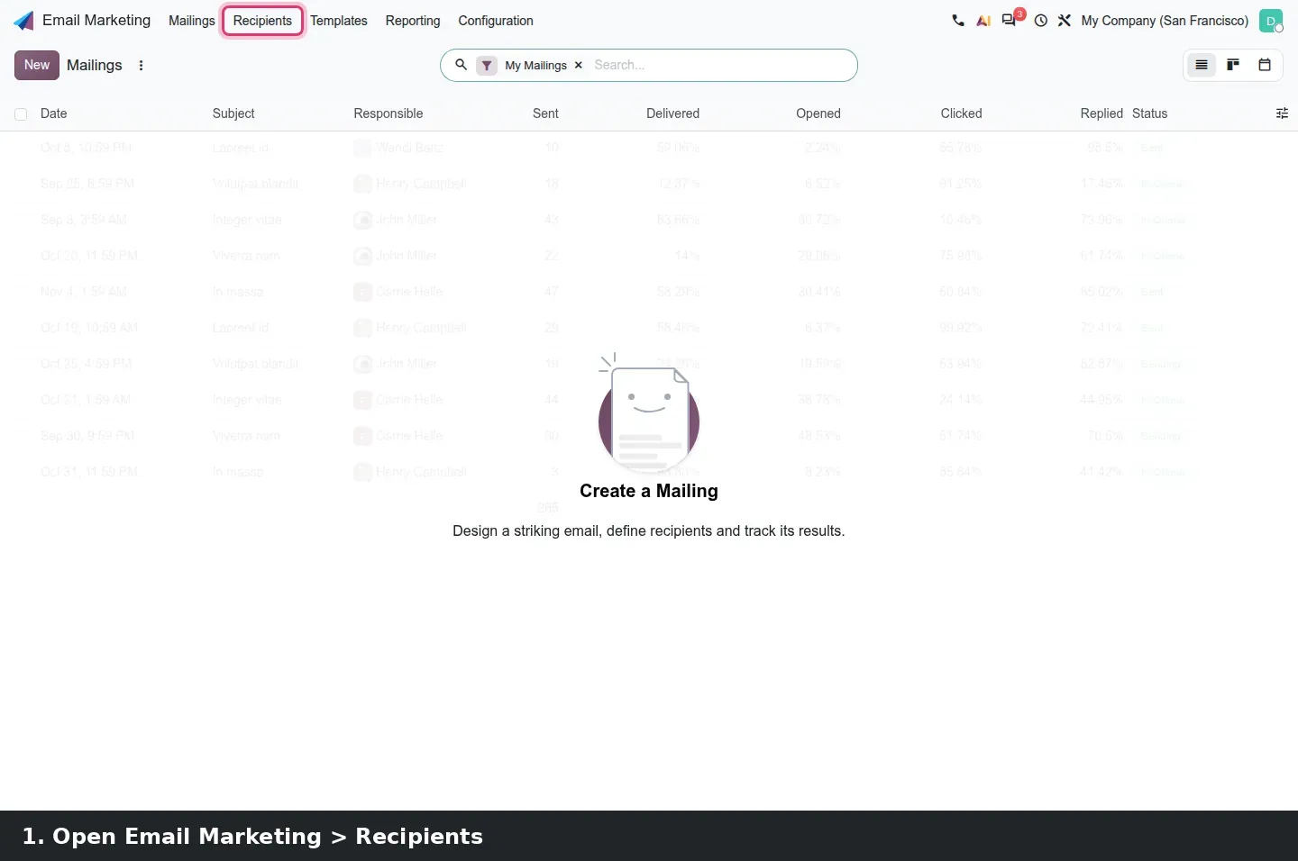 Step 1: Animated tutorial creating a dynamic mailing list