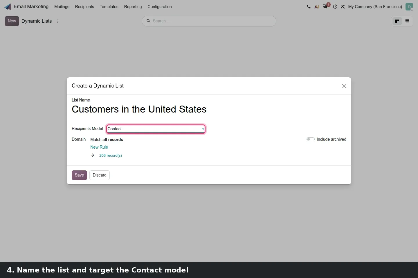 Step 2: Animated tutorial creating a dynamic mailing list