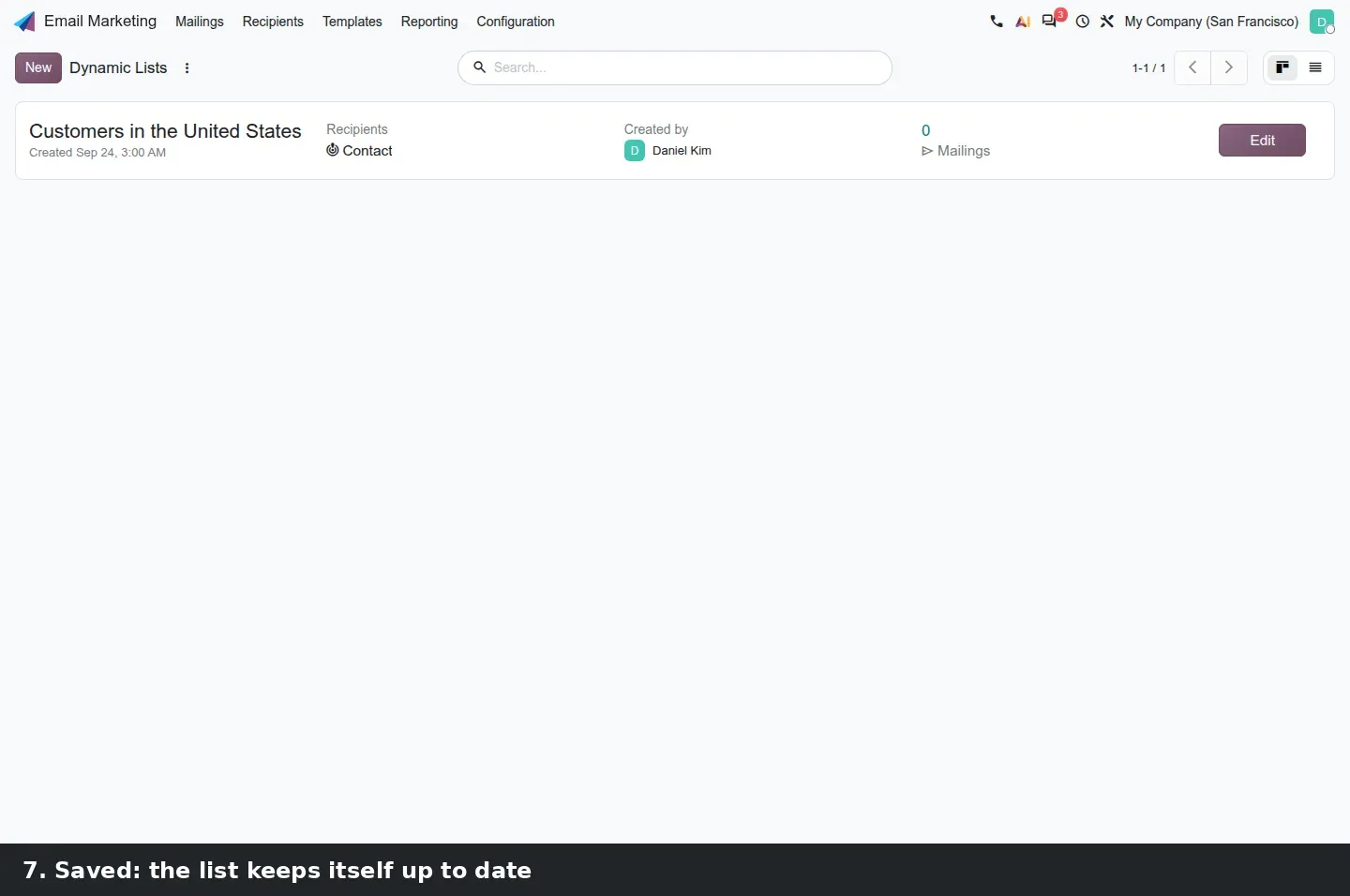 Step 3: Animated tutorial creating a dynamic mailing list