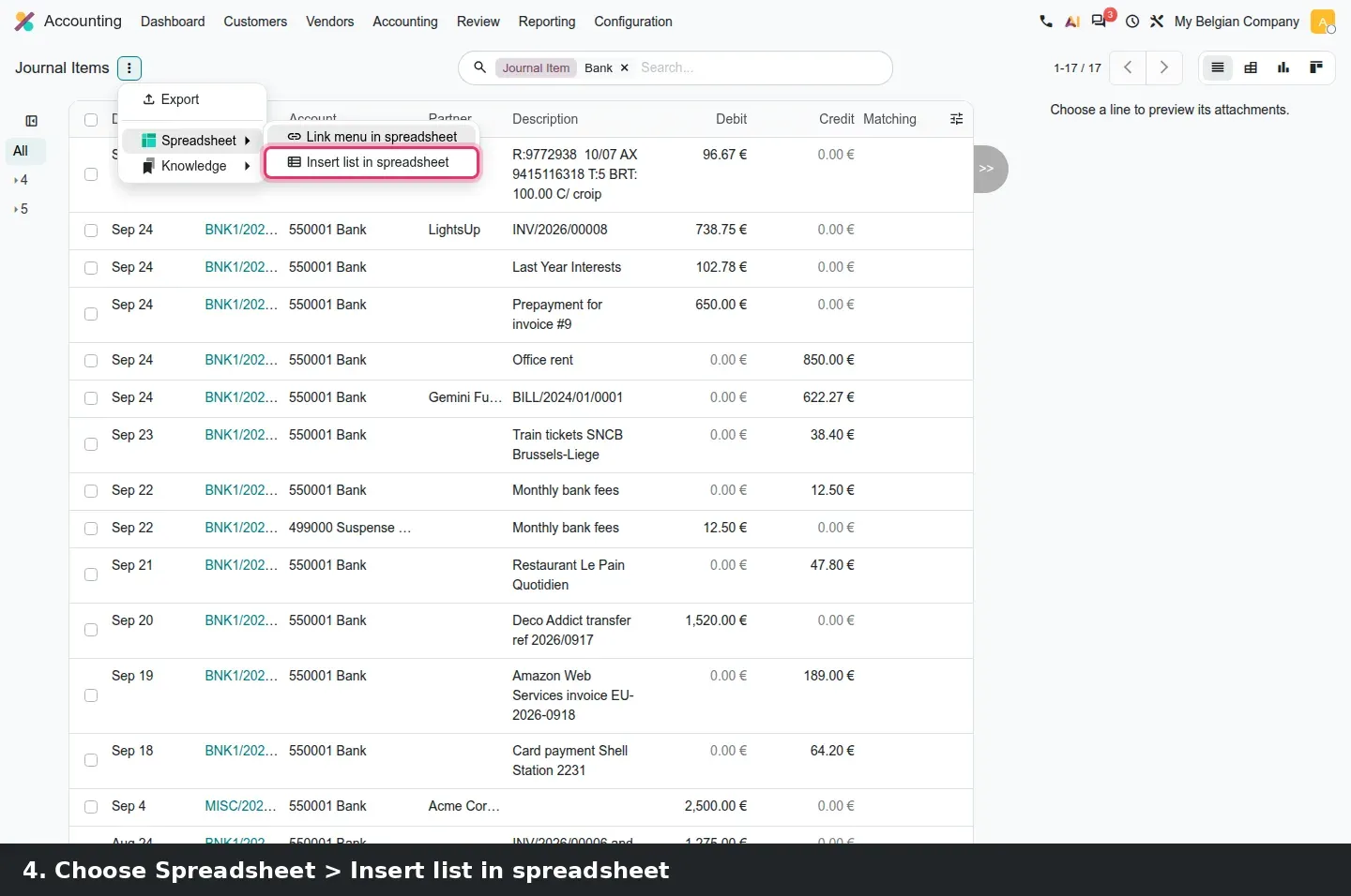 Step 2: Animated insertion of a list into an audit working file