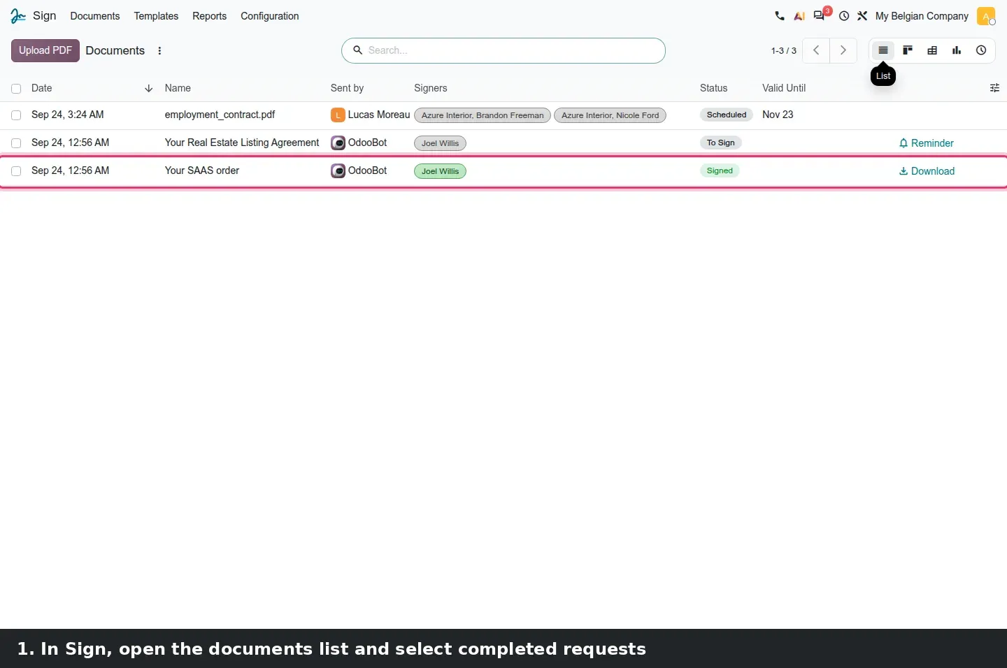 Step 1: Animated export of signature answers