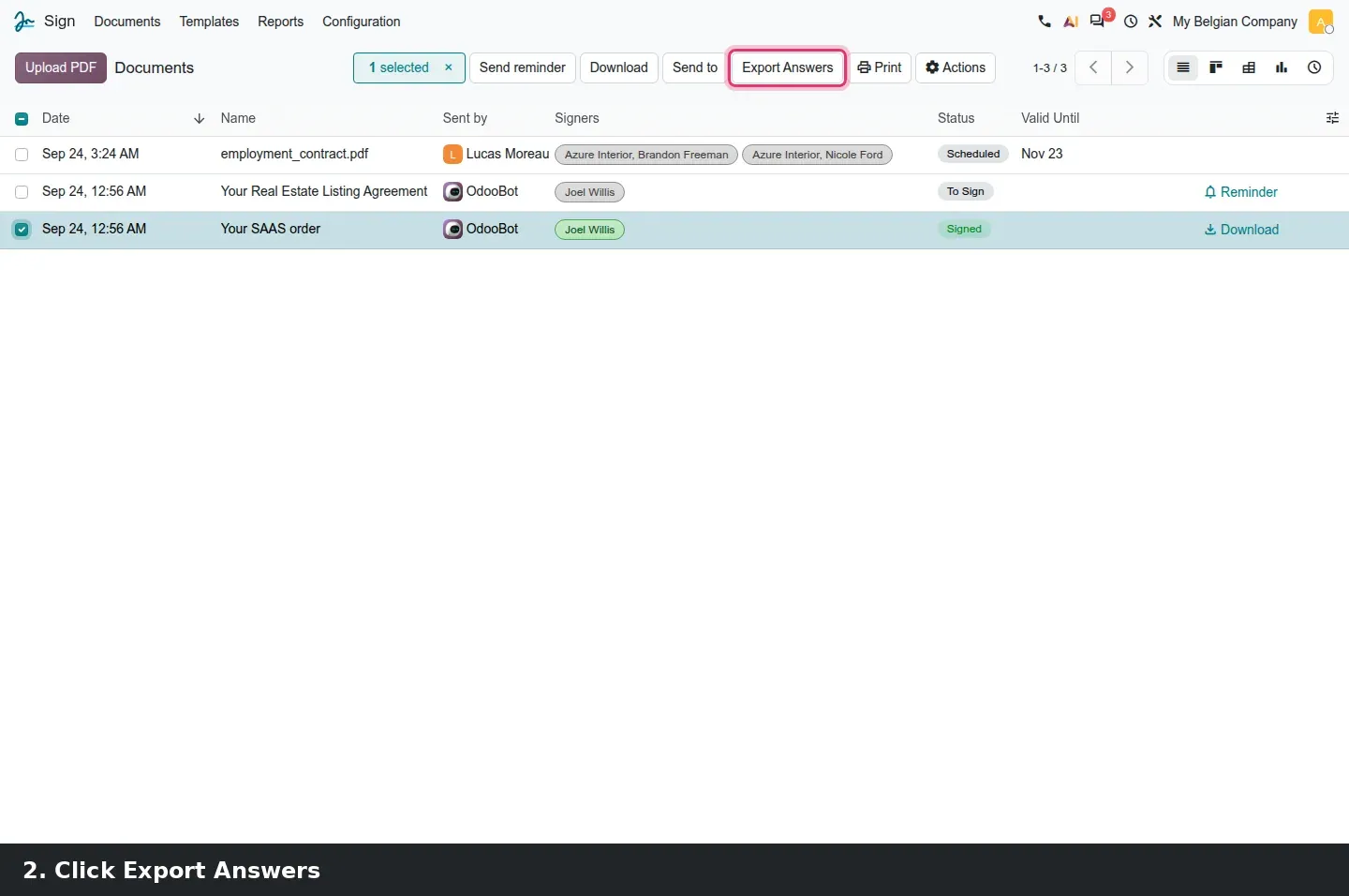 Step 2: Animated export of signature answers