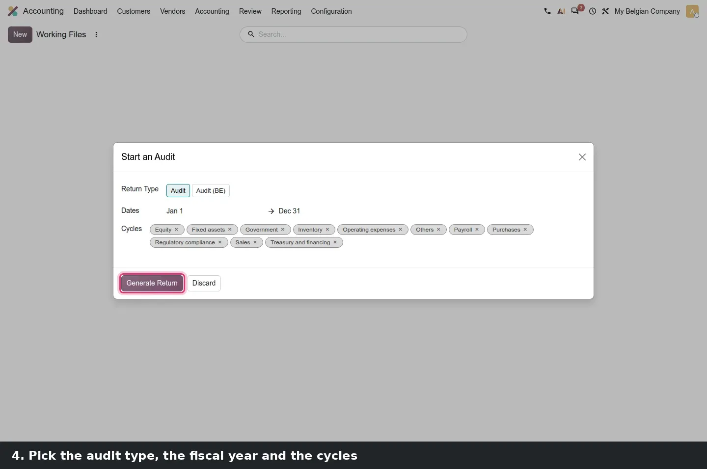 Step 2: Animated walkthrough of starting a yearly audit working file