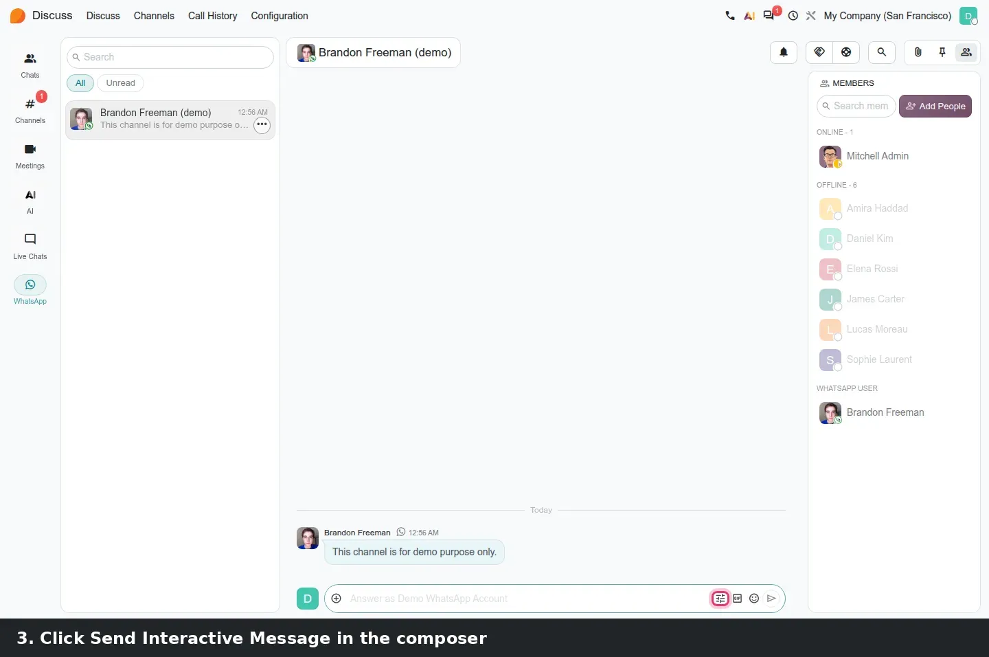 Step 2: Animated tutorial sending an interactive WhatsApp message