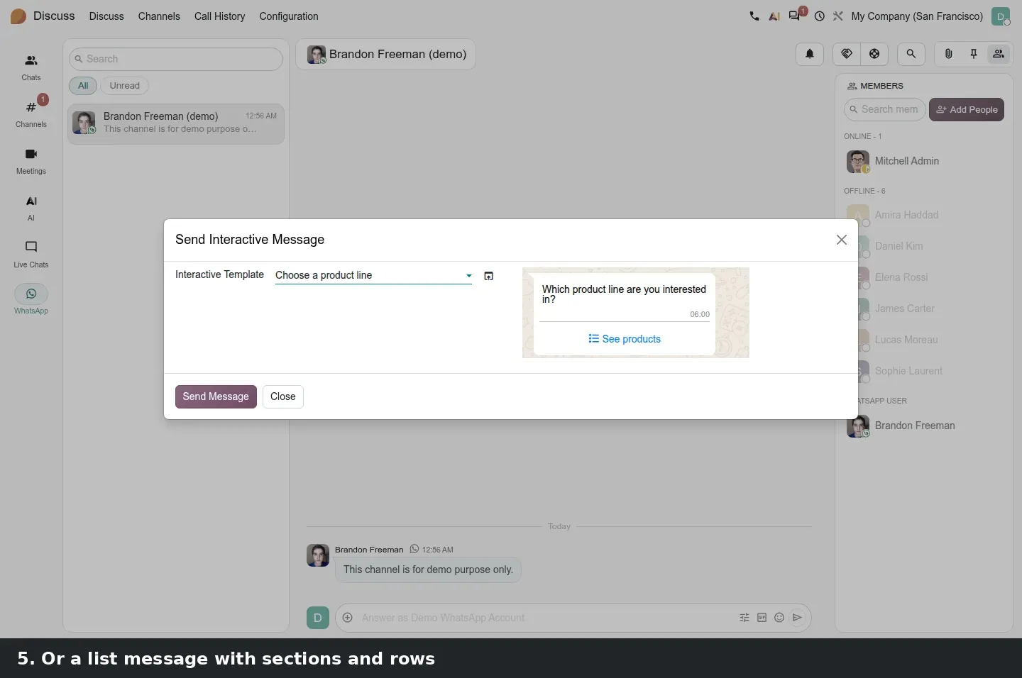 Step 3: Animated tutorial sending an interactive WhatsApp message