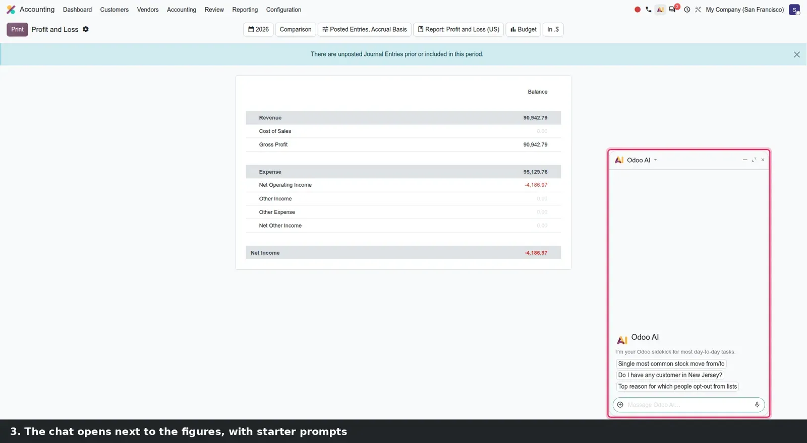 Step 2: Animated steps asking AI about the P&L