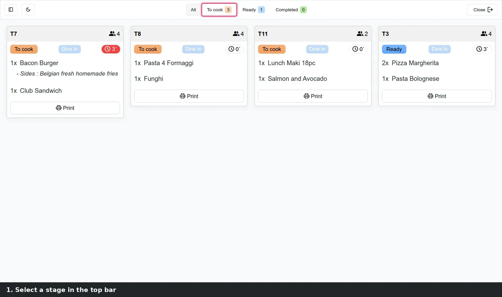 Step 1: Animated tutorial moving all "To cook" cards to "Ready" in one click.