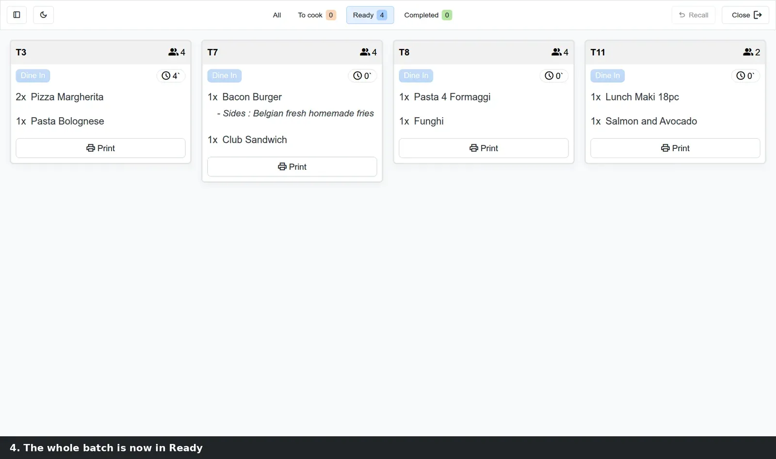 Step 3: Animated tutorial moving all "To cook" cards to "Ready" in one click.