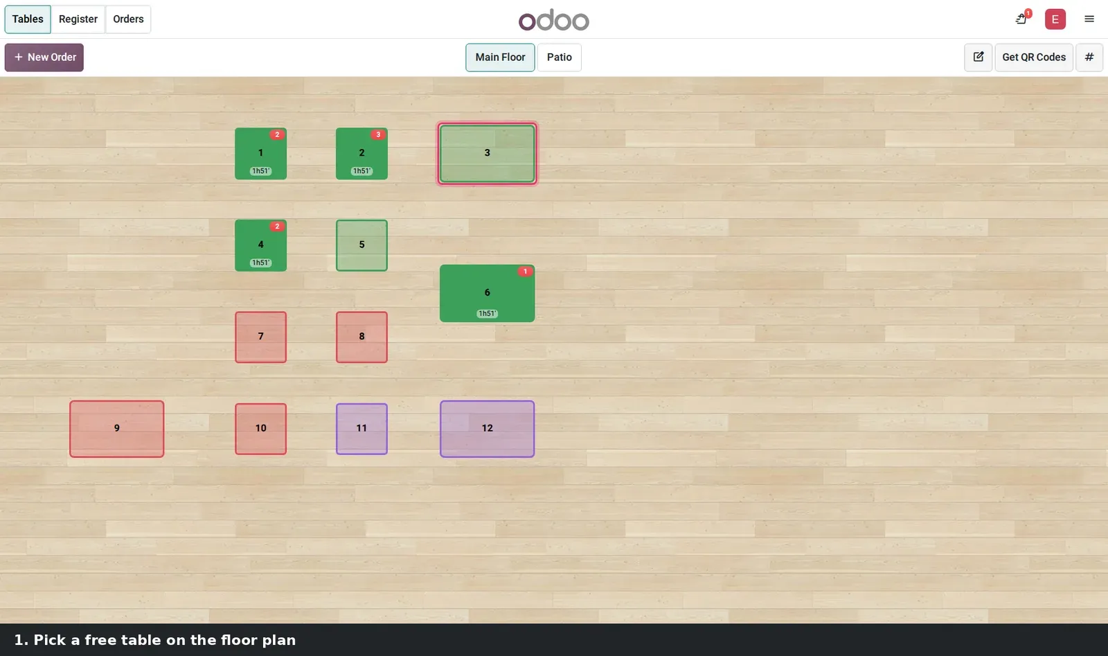 Step 1: Animated tutorial sending a restaurant order to the kitchen display and bumping it to Ready.
