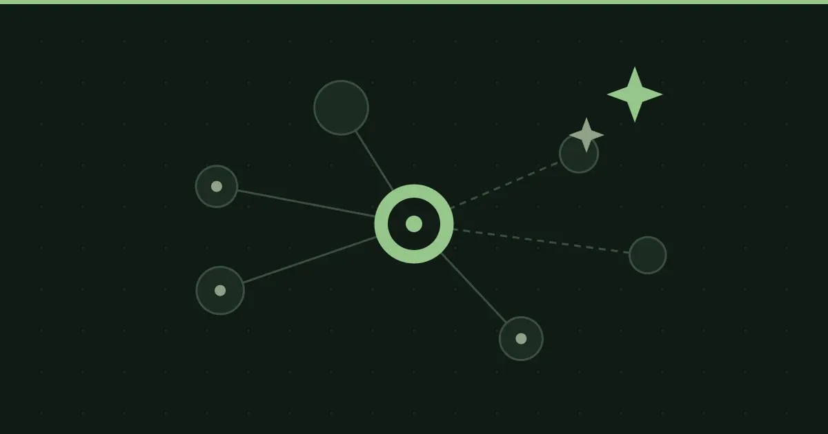 Illustration of connected nodes with AI sparks