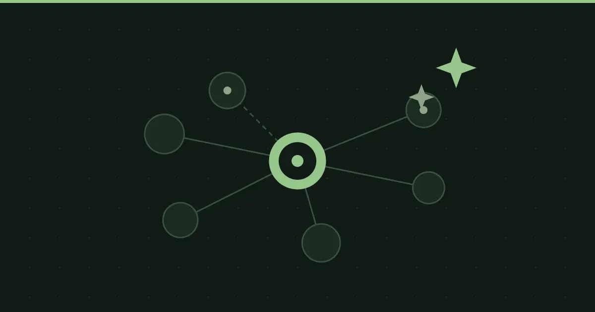 Illustration of connected nodes with AI sparks