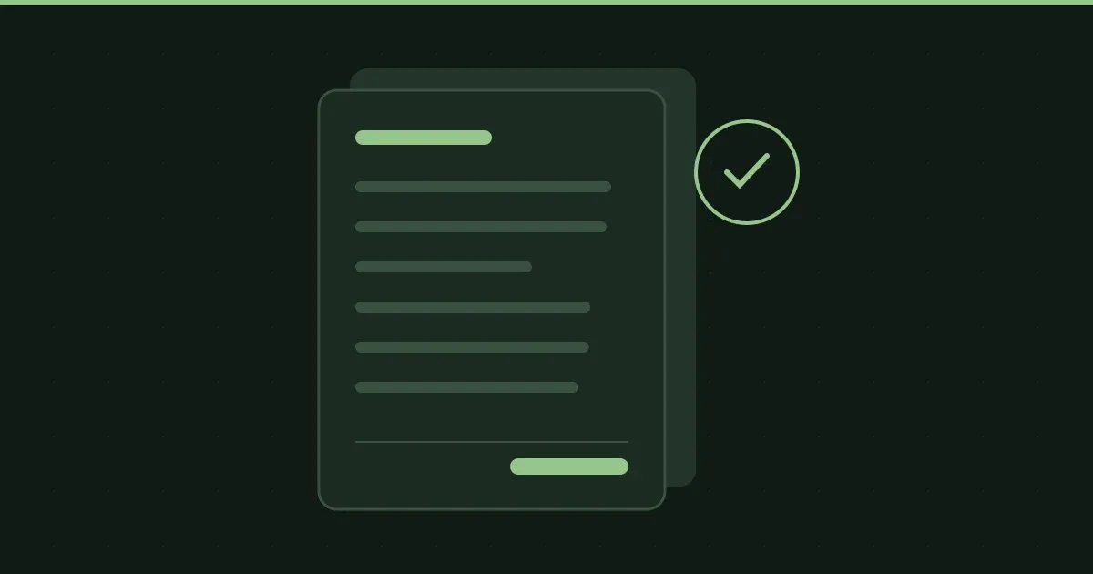 Illustration of a business document with a validation checkmark
