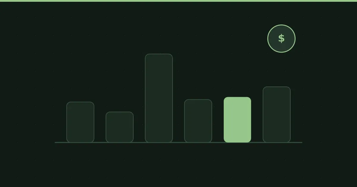 Illustration of a cost bar chart with a price tag