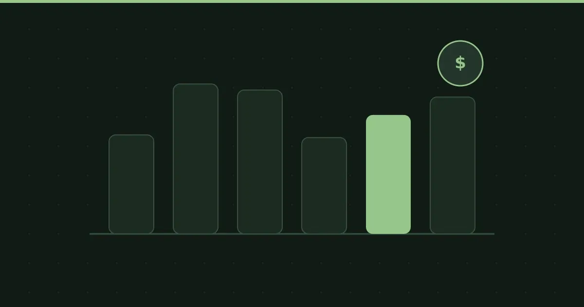 Illustration of a cost bar chart with a price tag