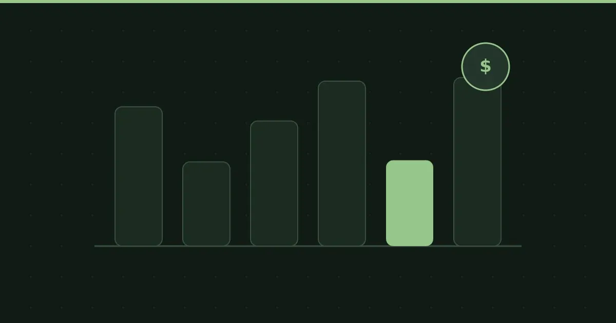 Illustration of a cost bar chart with a price tag