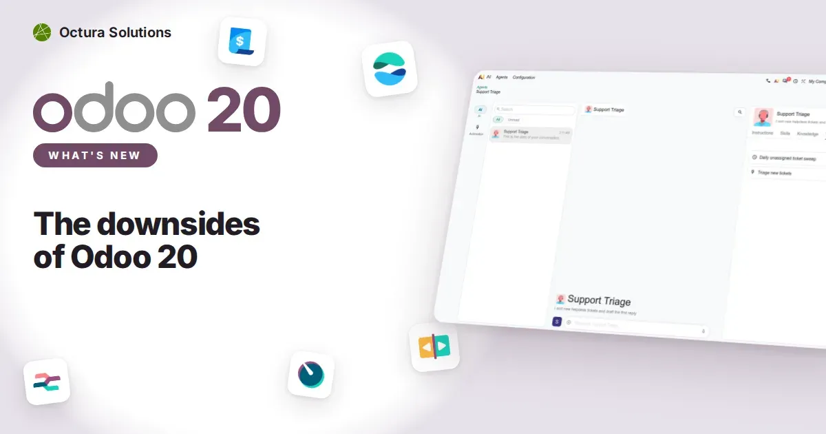 The downsides of Odoo 20: Odoo 20 screenshot behind the article title
