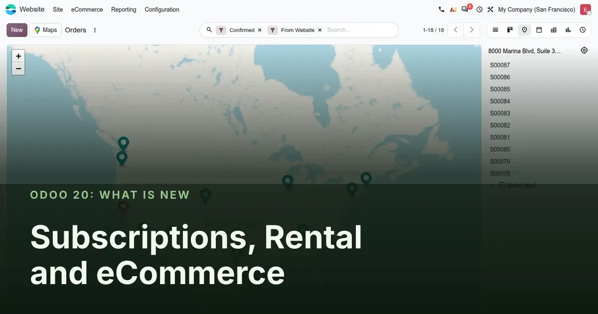 Subscriptions, Rental and eCommerce: Odoo 20 screenshot behind the article title