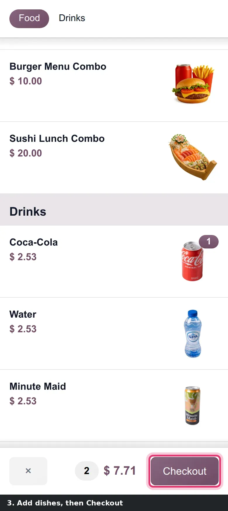 Step 2: Animated phone tutorial of a delivery self-order up to the phone field with its country selector.
