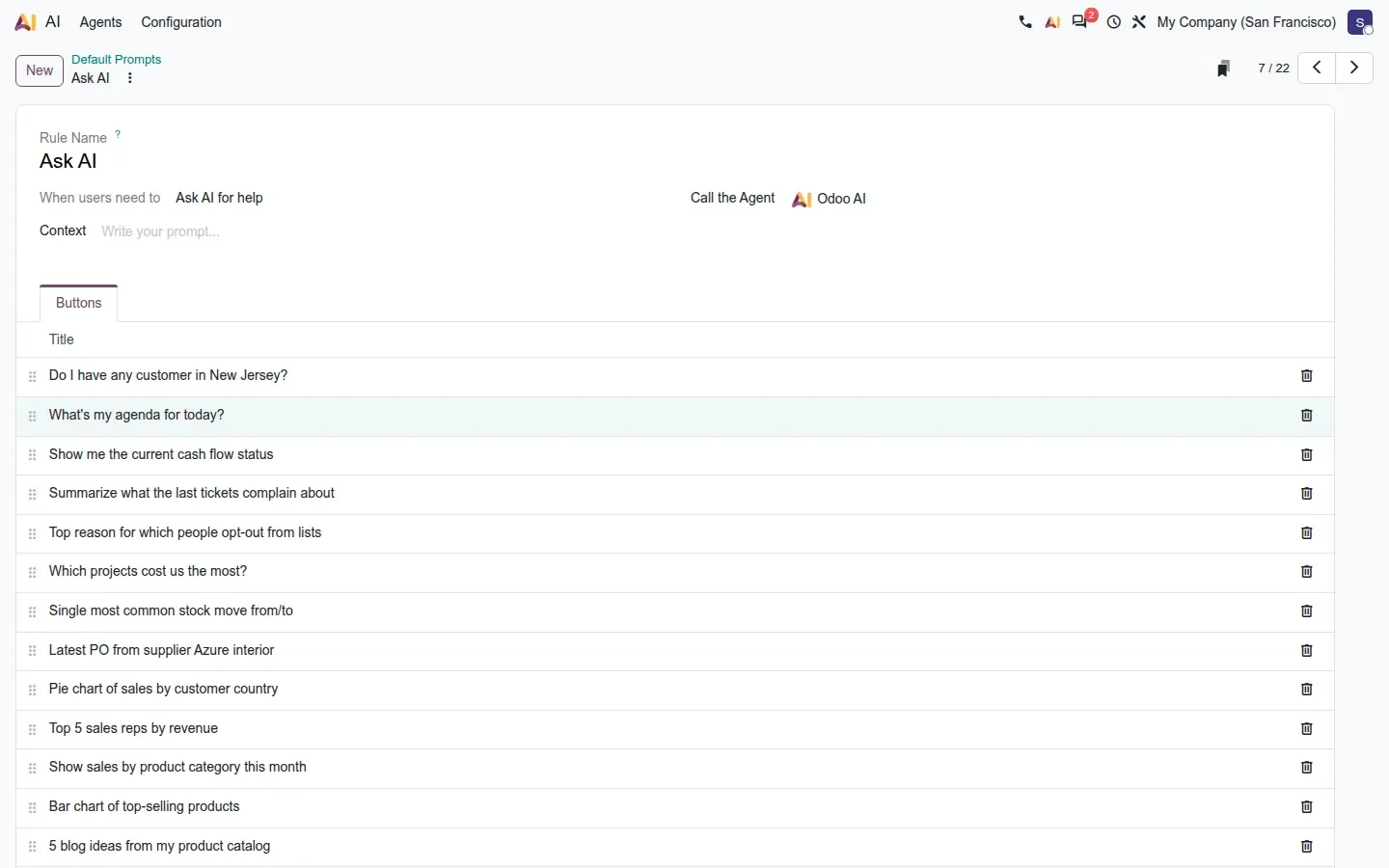 Composer form listing 13 prompt buttons