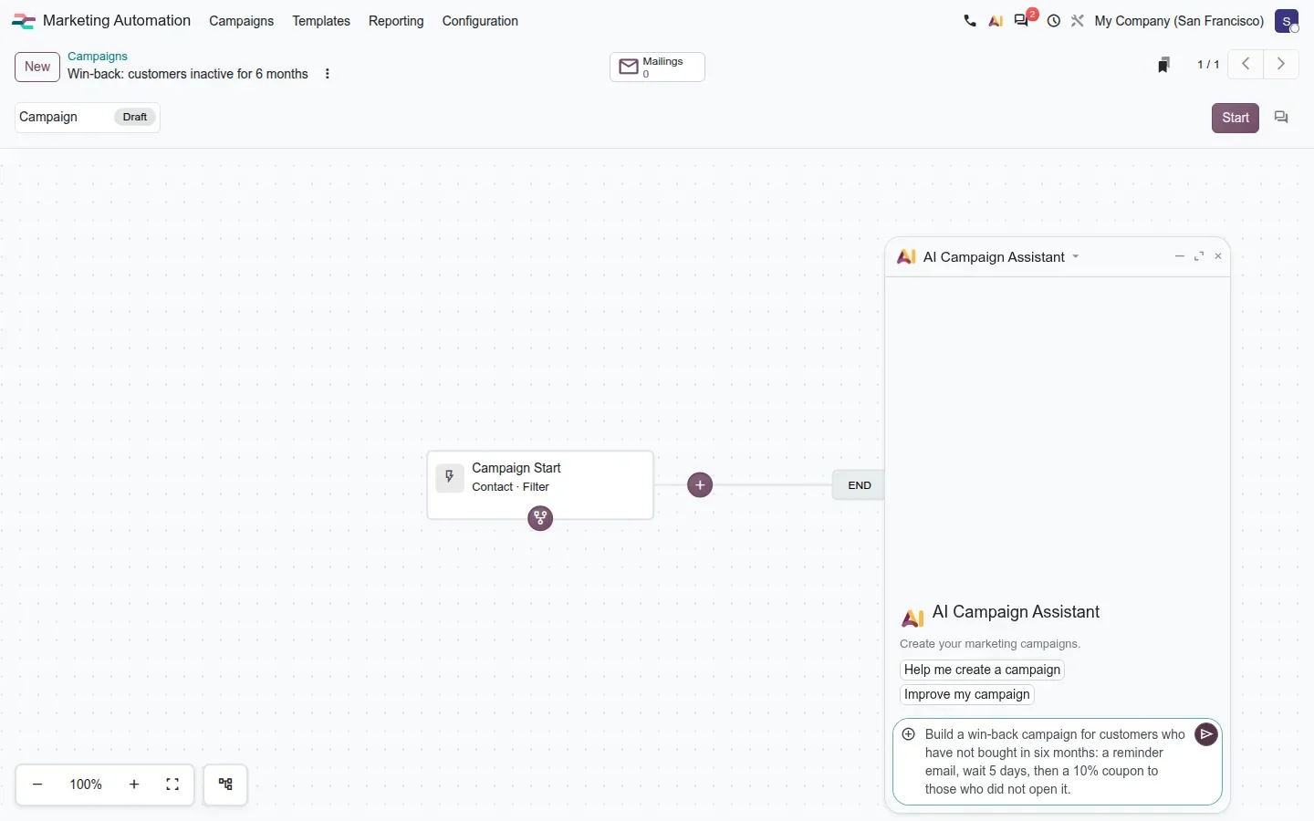 AI Campaign Assistant with a win-back request in the composer