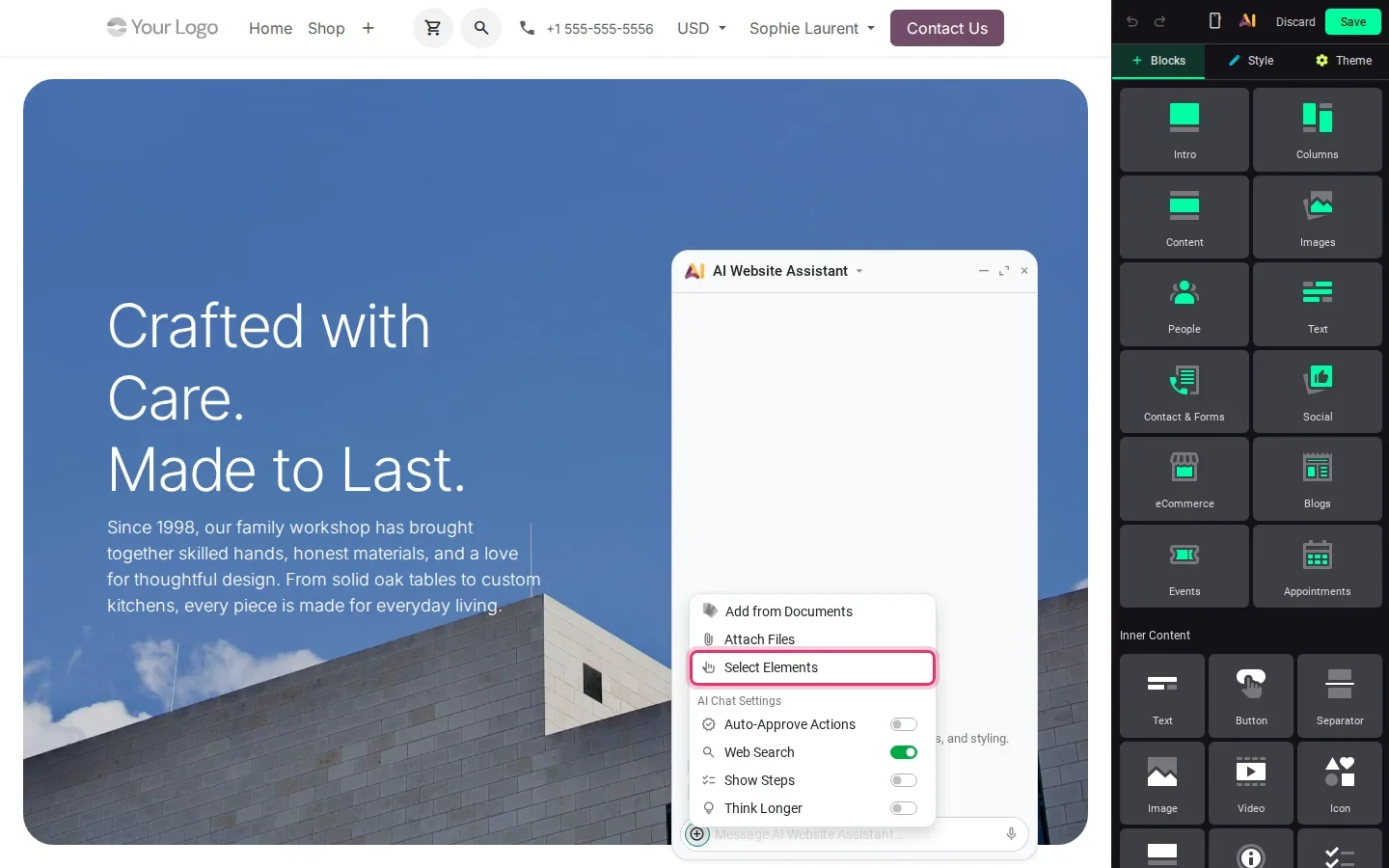 Composer menu with Select Elements highlighted