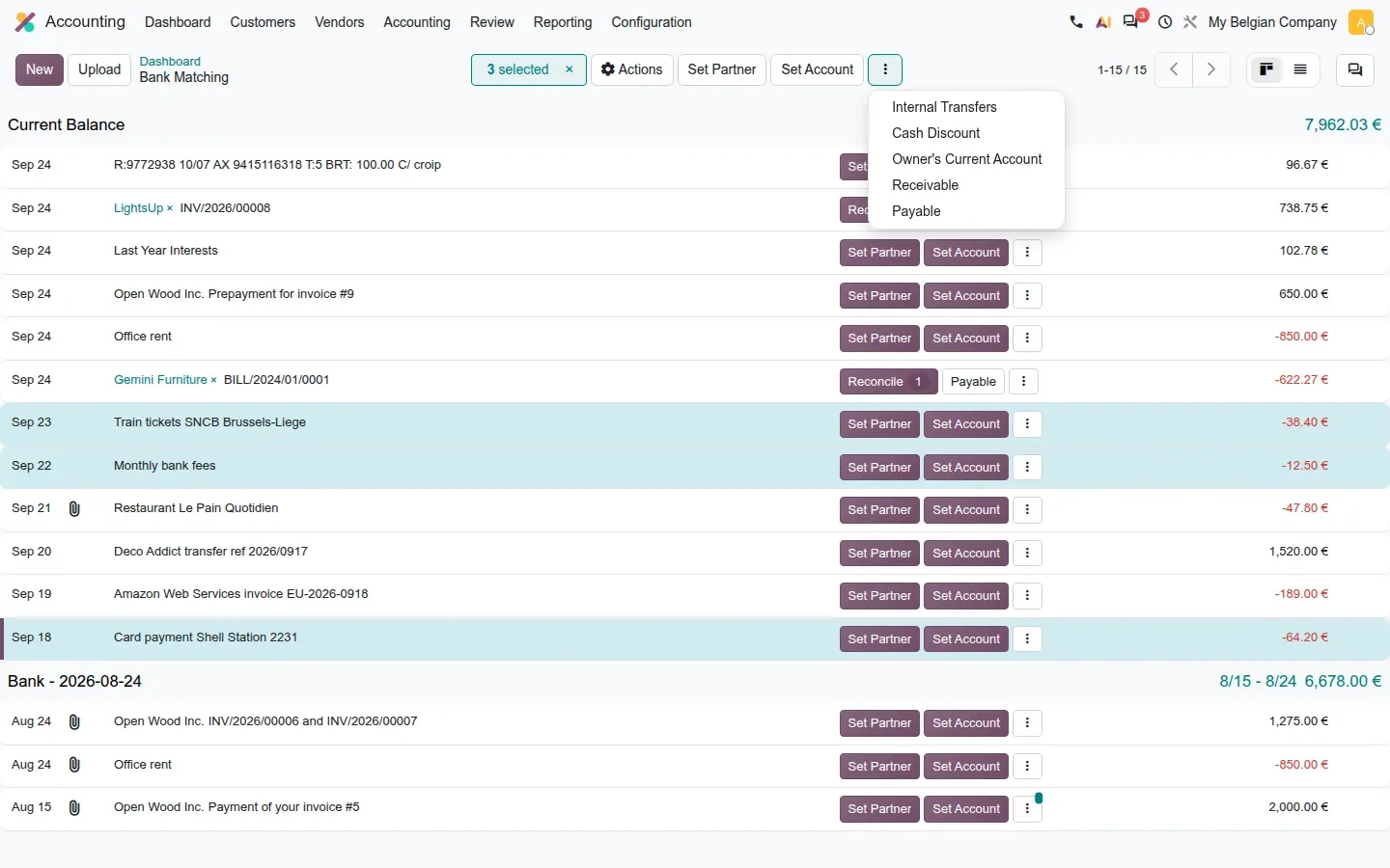 Reconciliation model list for a multi-selection