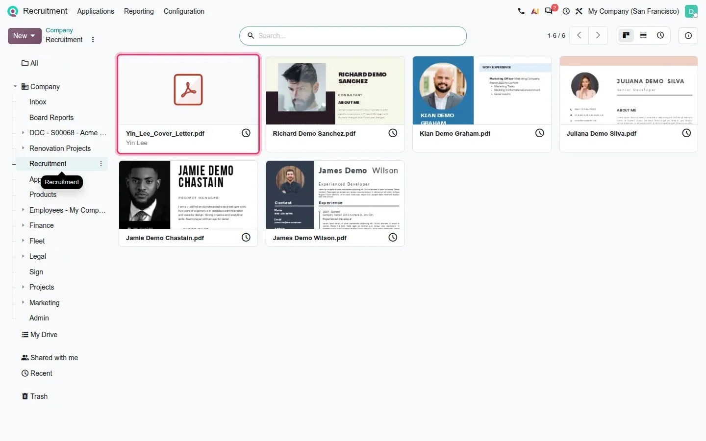 Recruitment folder with CVs and a new cover letter
