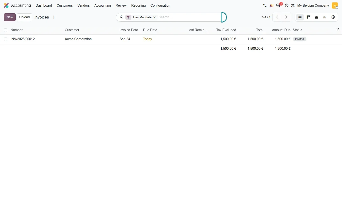 Invoices filtered by usable mandate