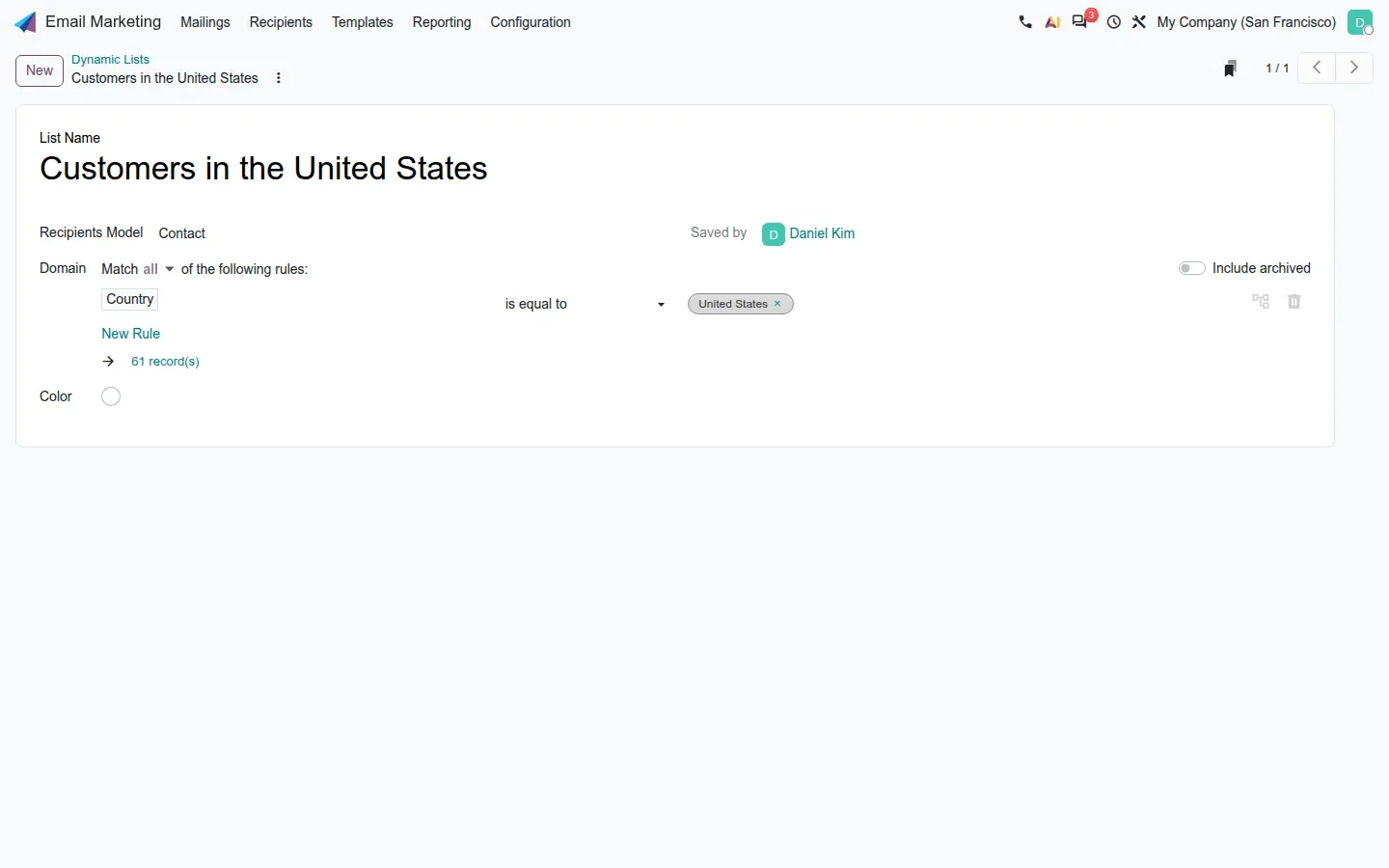 Dynamic list form with the Contact model and a Country rule