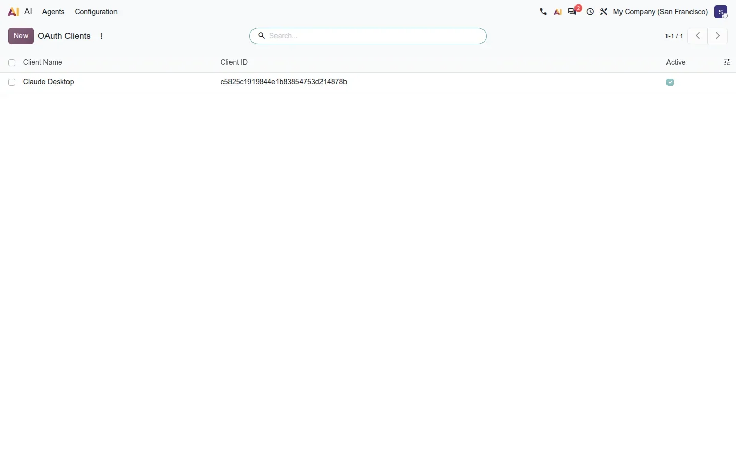 List with the registered client Claude Desktop
