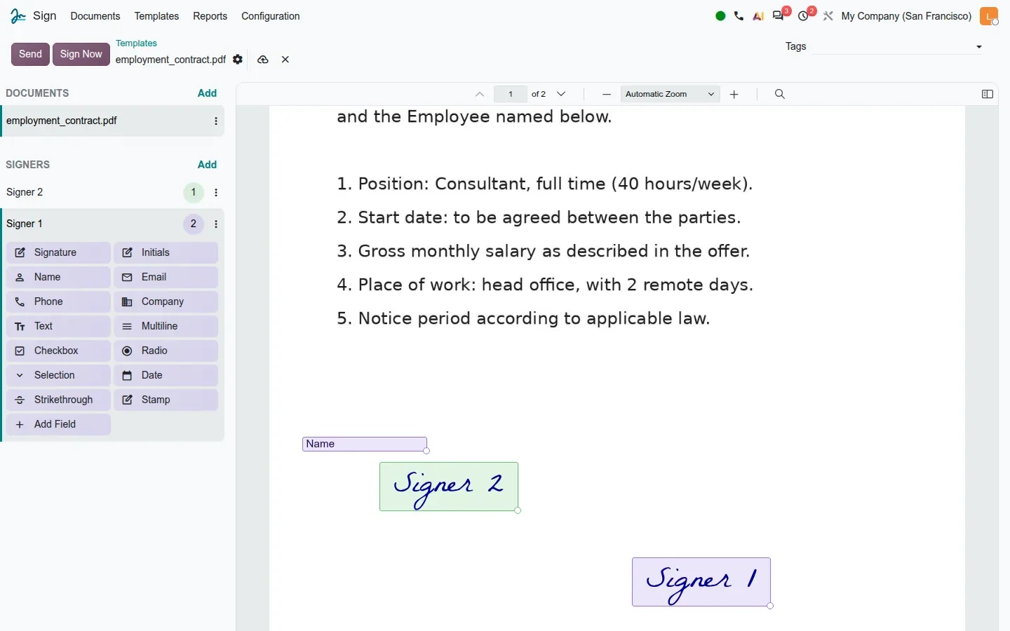 Sidebar with Signer 2 above Signer 1
