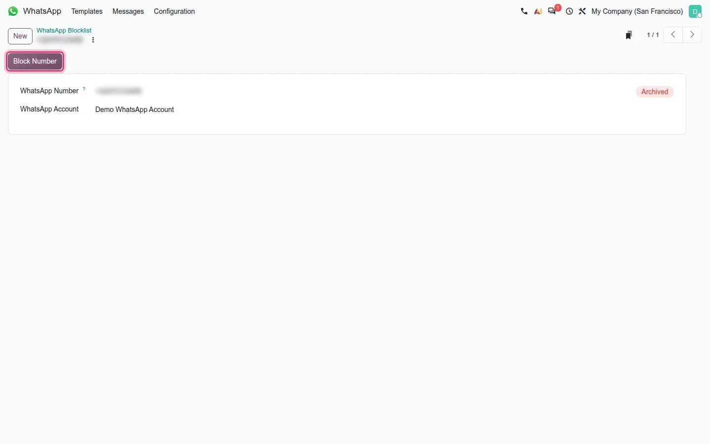 Blocklist form with Block Number button and Archived badge